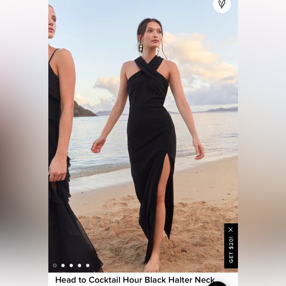 Lulus to Cocktail Hour Black Halter Neck Maxi Dress S NWT